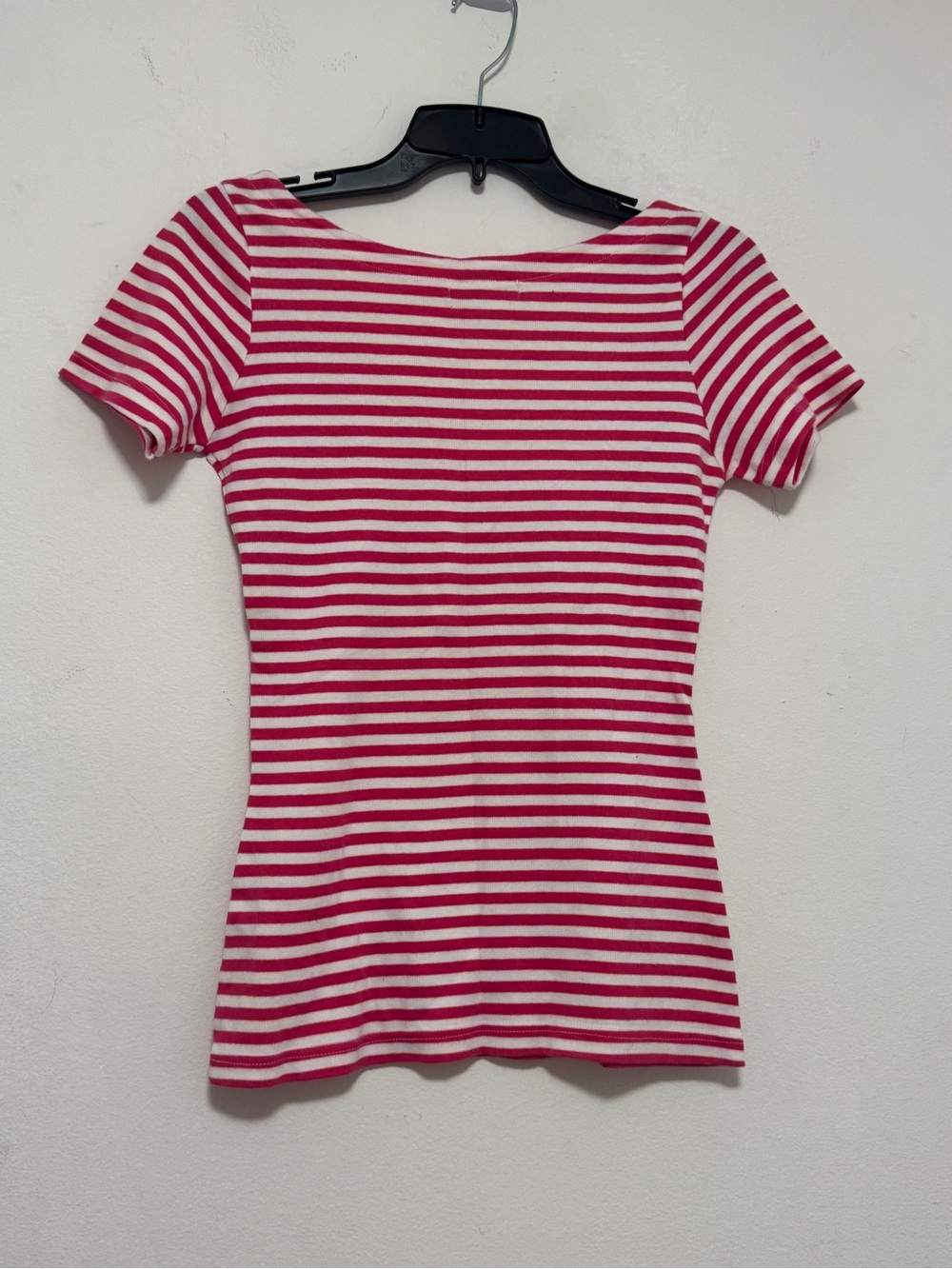 NEWE xpress Tricot Pink &White 100%Cotton Striped Fitted Scoop Neck Tee Women XS - Picture 6 of 6